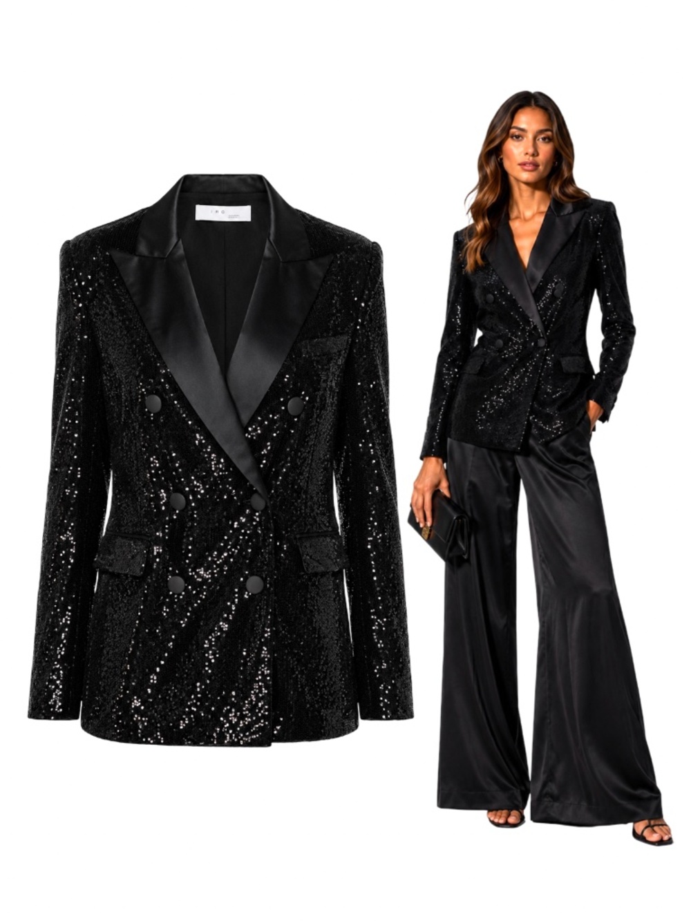 $858 IRO Weddel Oversized Sequin Tulle Blazer Black Size FR 36 = US 4 = S